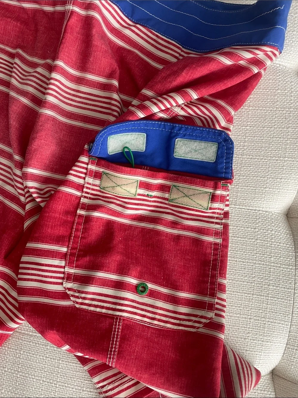 Sperry Red Striped Swim Board Shorts with Blue Waistband